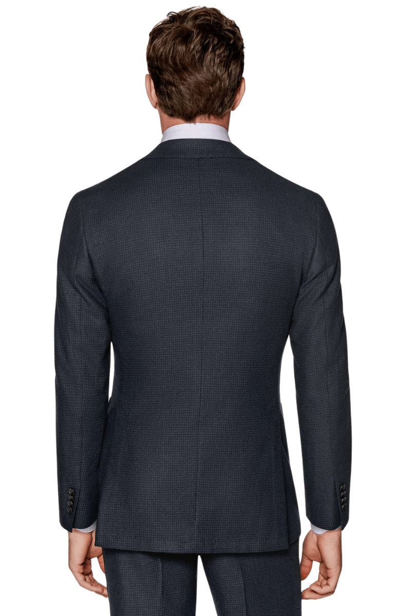 Navy Blue Houndstooth Wool Single Breasted Notch Lapel 3-Piece Suit