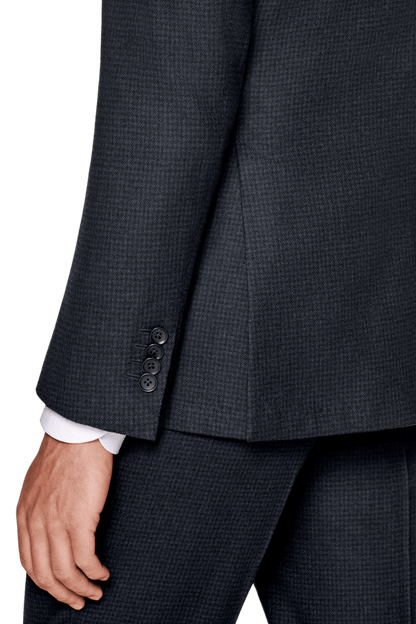 Navy Blue Houndstooth Wool Single Breasted Notch Lapel 3-Piece Suit