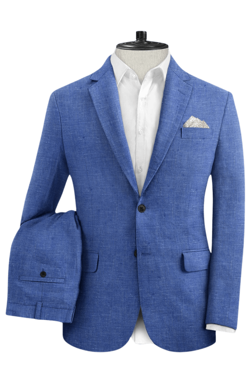 Navy Blue Solid 2-Button Linen Suit