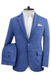 Navy Blue Solid 2-Button Linen Suit