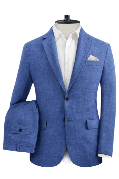 Navy Blue Solid 2-Button Linen Suit