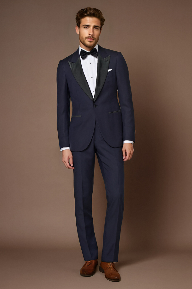 Navy Blue Wool 1-Button Single Breasted Suit