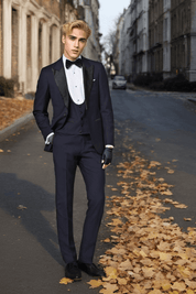 Navy Blue Wool Single Breasted 3-Piece Suit