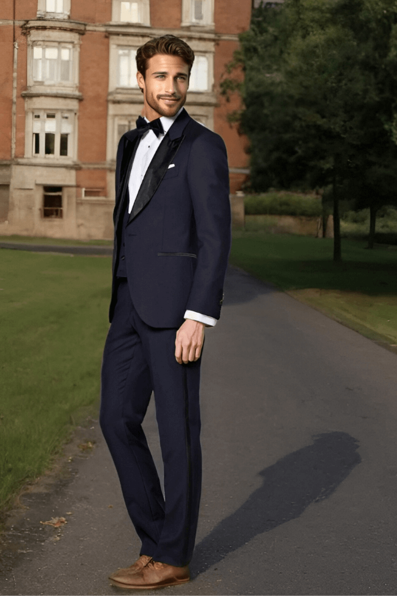 Navy Blue Wool Single Breasted 3-Piece Suit