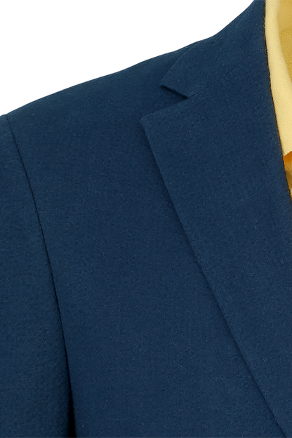 Navy Cotton Stretch Seersucker Notch Lapel Solid Suit