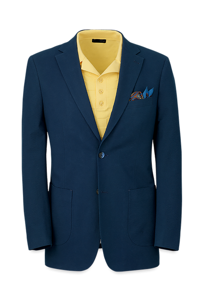 Navy Cotton Stretch Seersucker Notch Lapel Solid Suit