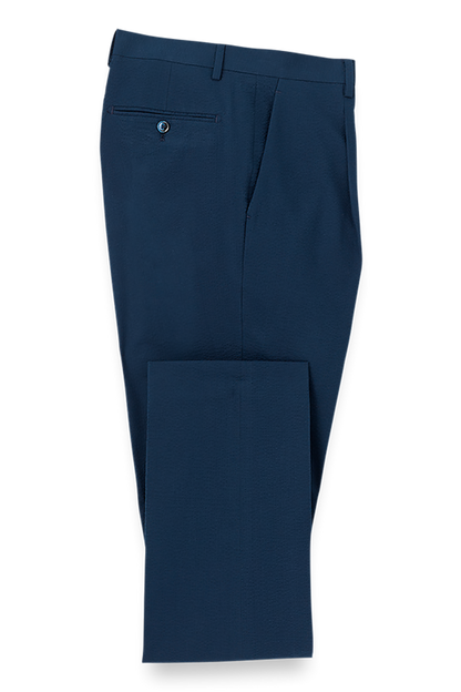 Navy Cotton Stretch Seersucker Notch Lapel Solid Suit