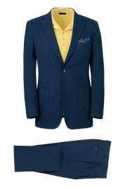 Navy Cotton Stretch Seersucker Notch Lapel Solid Suit