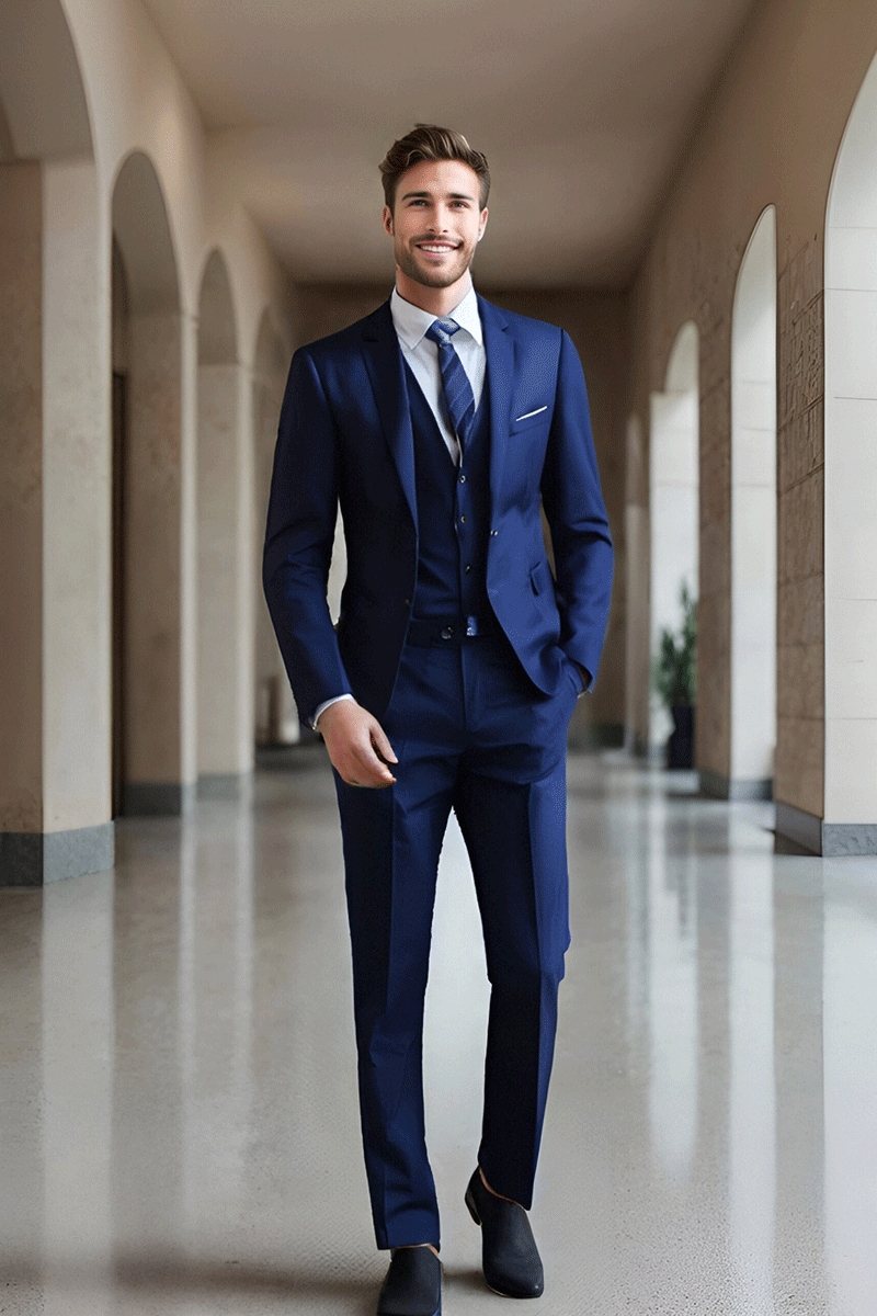 Navy Blue Slim Fit 3-Piece 2 Button suit