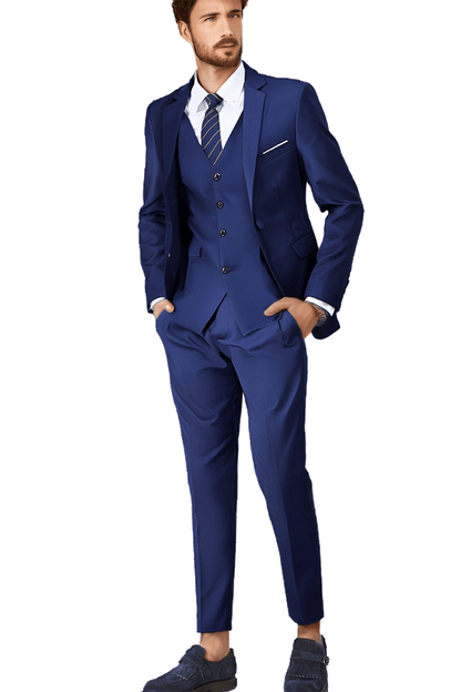 Traje azul marino ajustado de 3 piezas y 2 botones