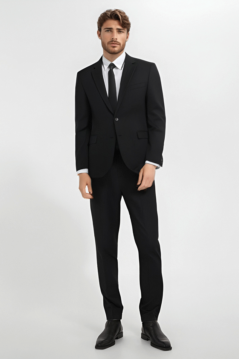 Traje de dos piezas de dos botones de corte entallado de raya diplomática azul marino