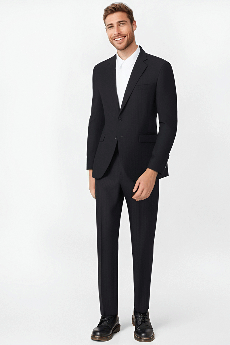 Traje de dos piezas de dos botones de corte entallado de raya diplomática azul marino