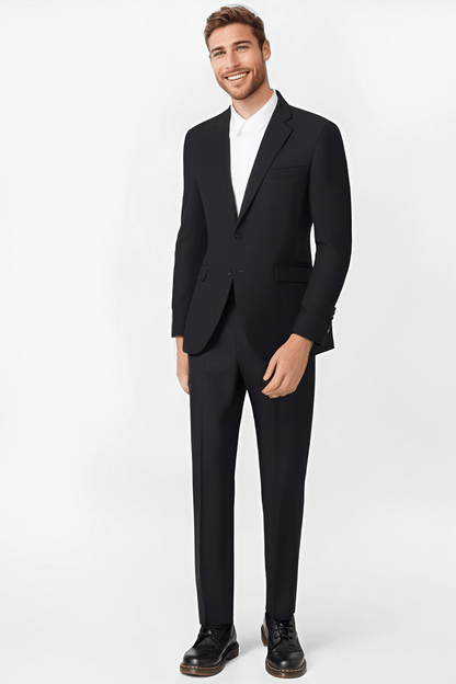 Traje de dos piezas de dos botones de corte entallado de raya diplomática azul marino