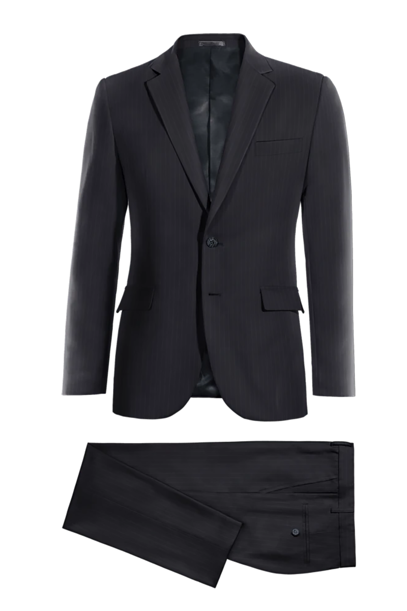 Navy Blue Slim Fit Pinstripe 2 Piece 2 Button Suit