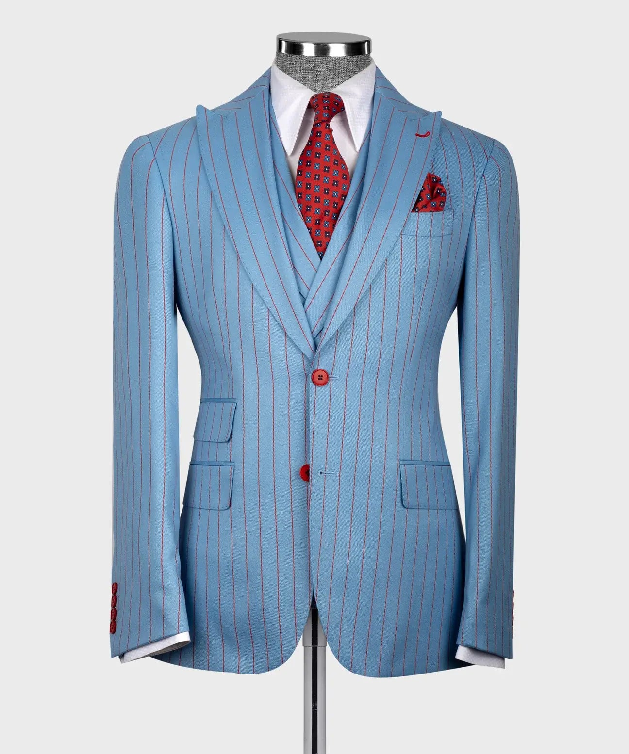 Blue Peak Lapel 3-piece Stripe Suit for Prom