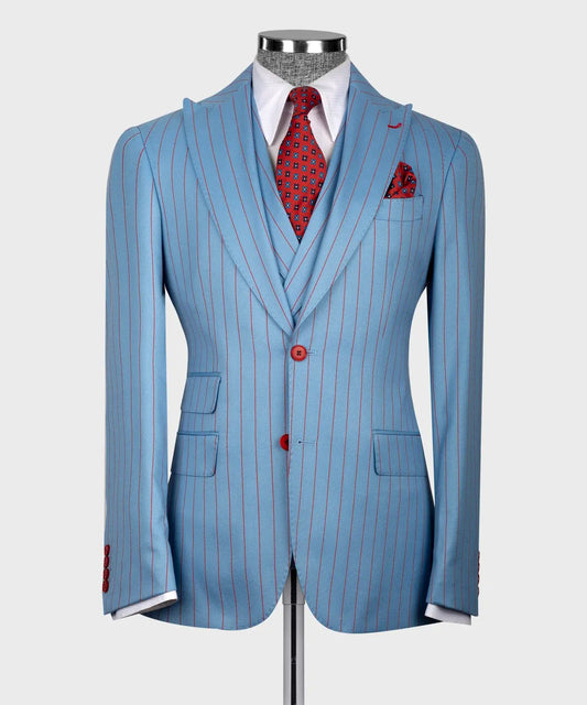 Blue Peak Lapel 3-piece Stripe Suit for Prom