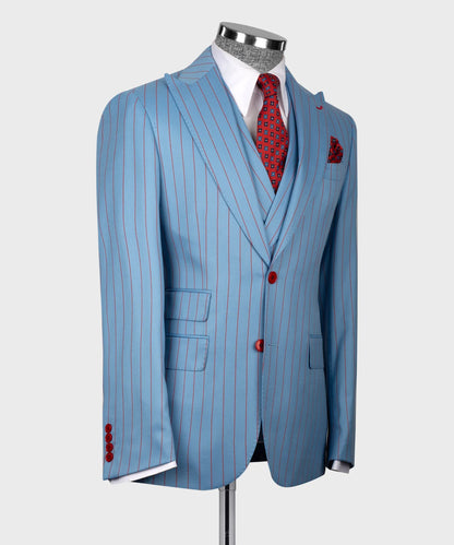 Blue Peak Lapel 3-piece Stripe Suit for Prom