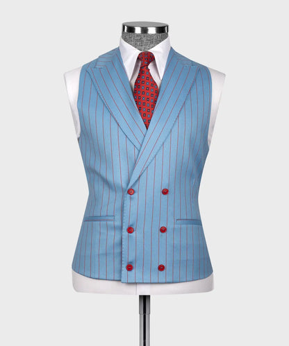 Blue Peak Lapel 3-piece Stripe Suit for Prom