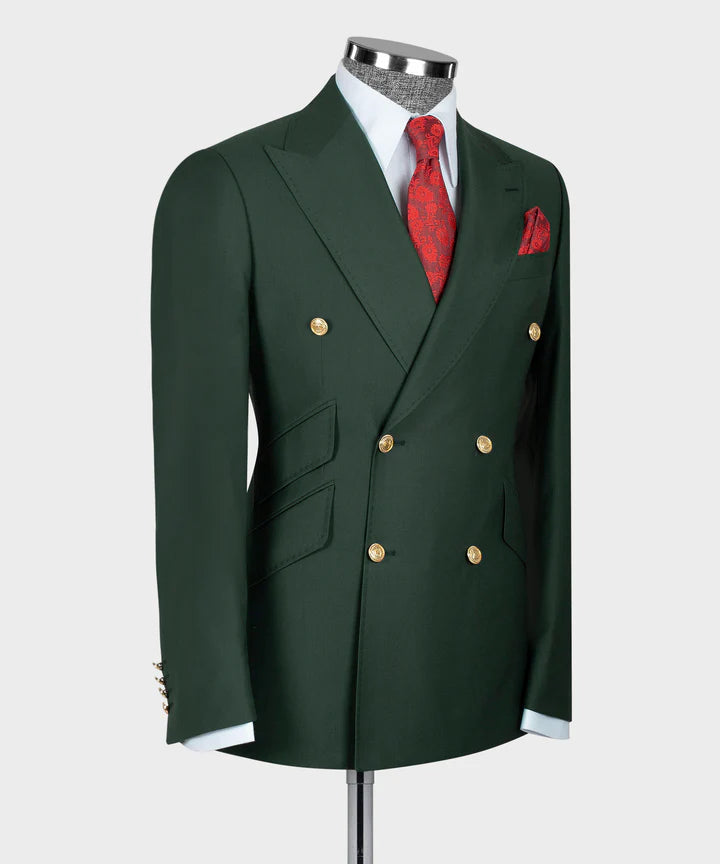 Green 2 Piece Peaked Lapel Double Breasted Suits