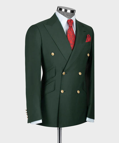 Green 2 Piece Peaked Lapel Double Breasted Suits