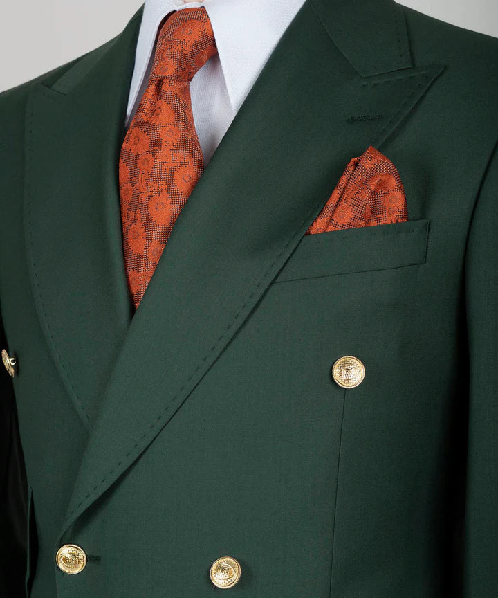 Green 2 Piece Peaked Lapel Double Breasted Suits