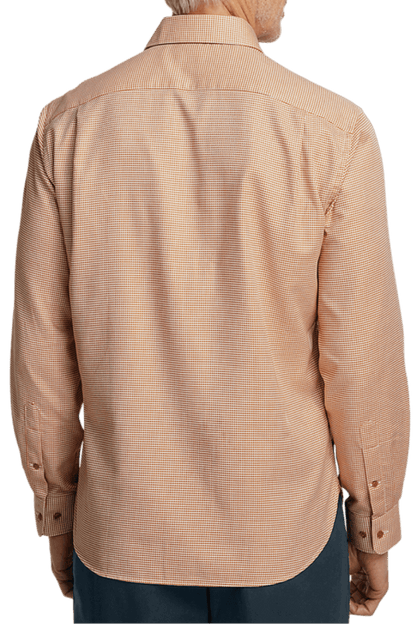 Orange Cotton Houndstooth Casual Shirt