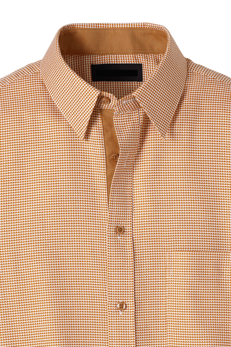 Orange Cotton Houndstooth Casual Shirt