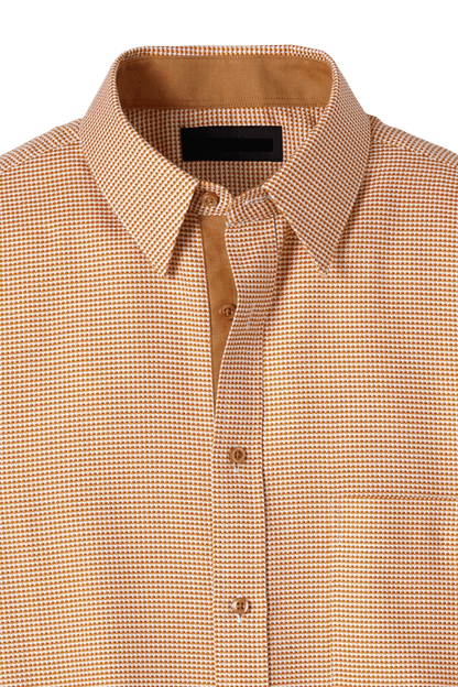 Orange Cotton Houndstooth Casual Shirt