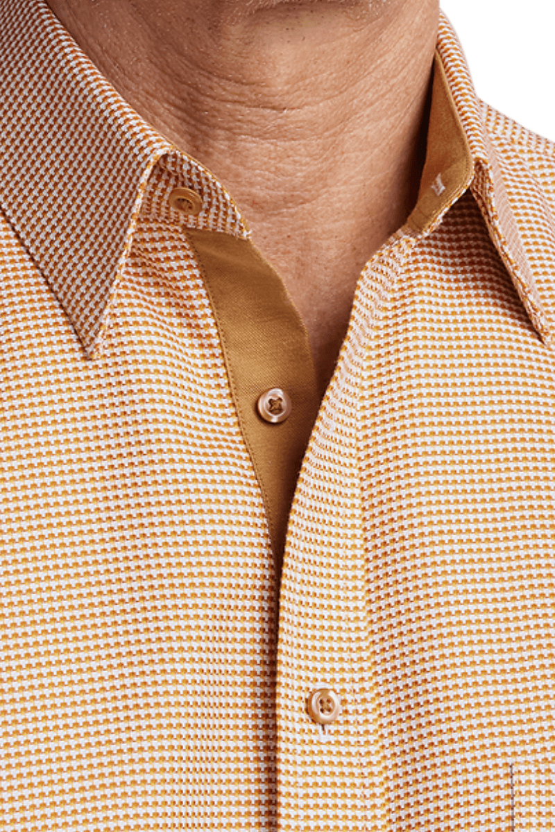 Orange Cotton Houndstooth Casual Shirt