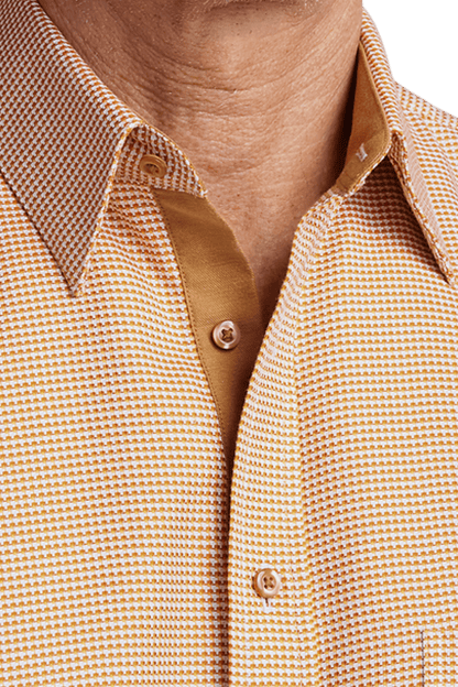 Orange Cotton Houndstooth Casual Shirt