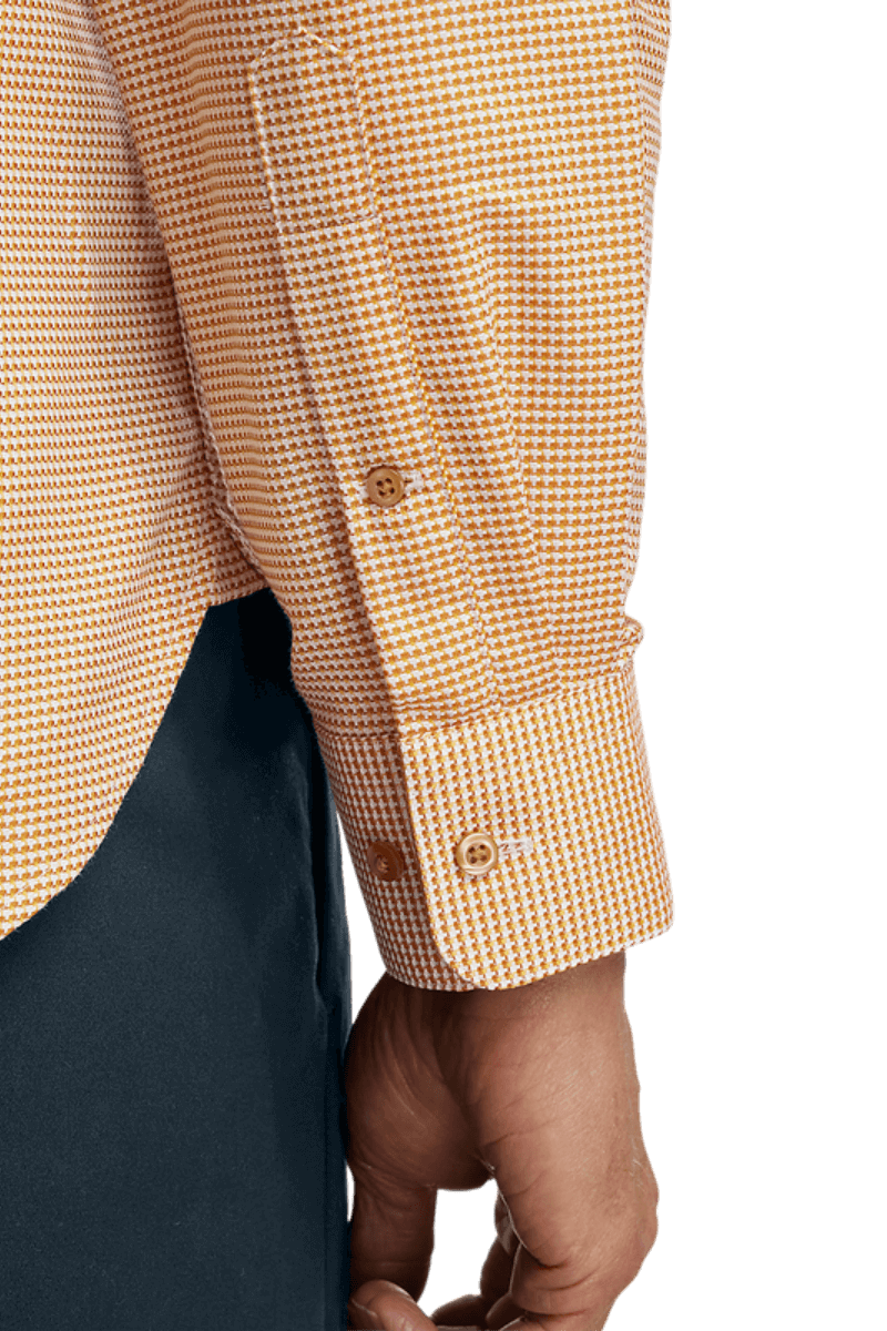 Orange Cotton Houndstooth Casual Shirt