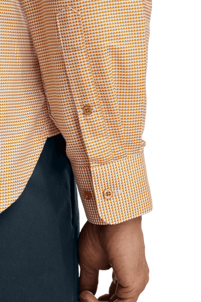 Orange Cotton Houndstooth Casual Shirt