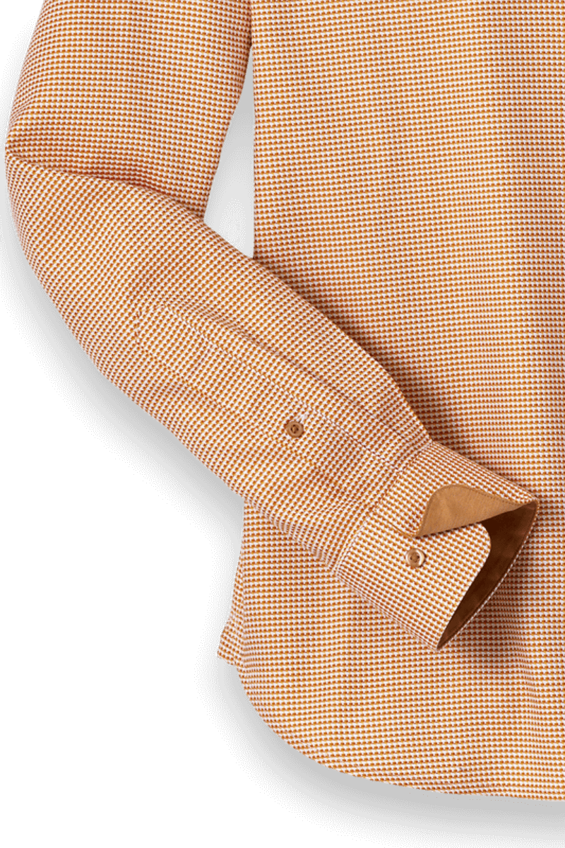 Orange Cotton Houndstooth Casual Shirt