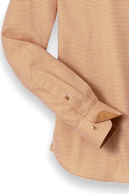 Orange Cotton Houndstooth Casual Shirt