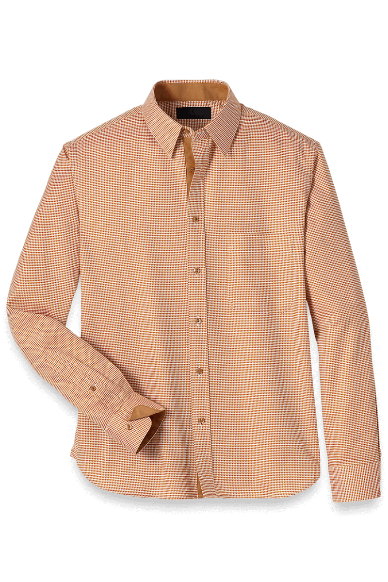 Orange Cotton Houndstooth Casual Shirt