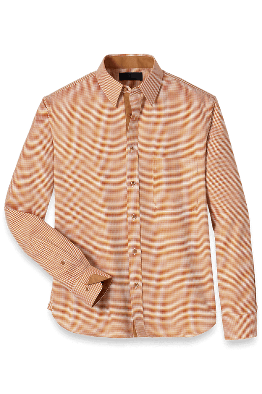 Orange Cotton Houndstooth Casual Shirt