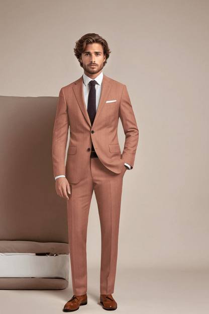 Orange Herringbone Wool Suit