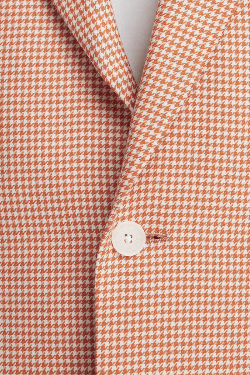 Orange & White Houndstooth Wool Single Breasted Peak Lapel Jacket