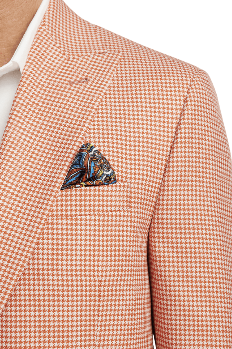 Orange & White Houndstooth Wool Single Breasted Peak Lapel Jacket