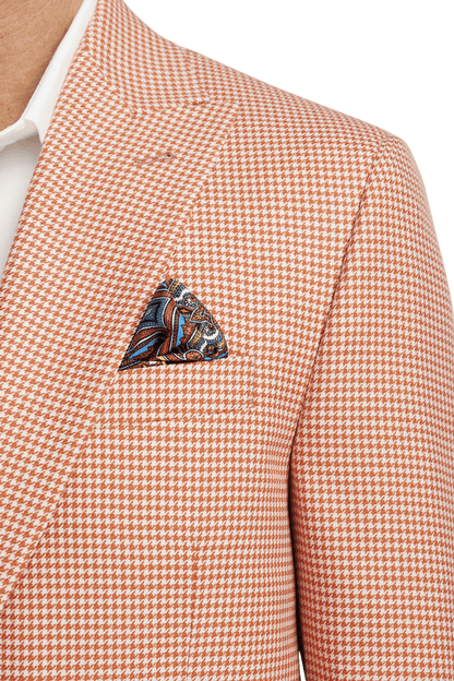 Orange & White Houndstooth Wool Single Breasted Peak Lapel Jacket