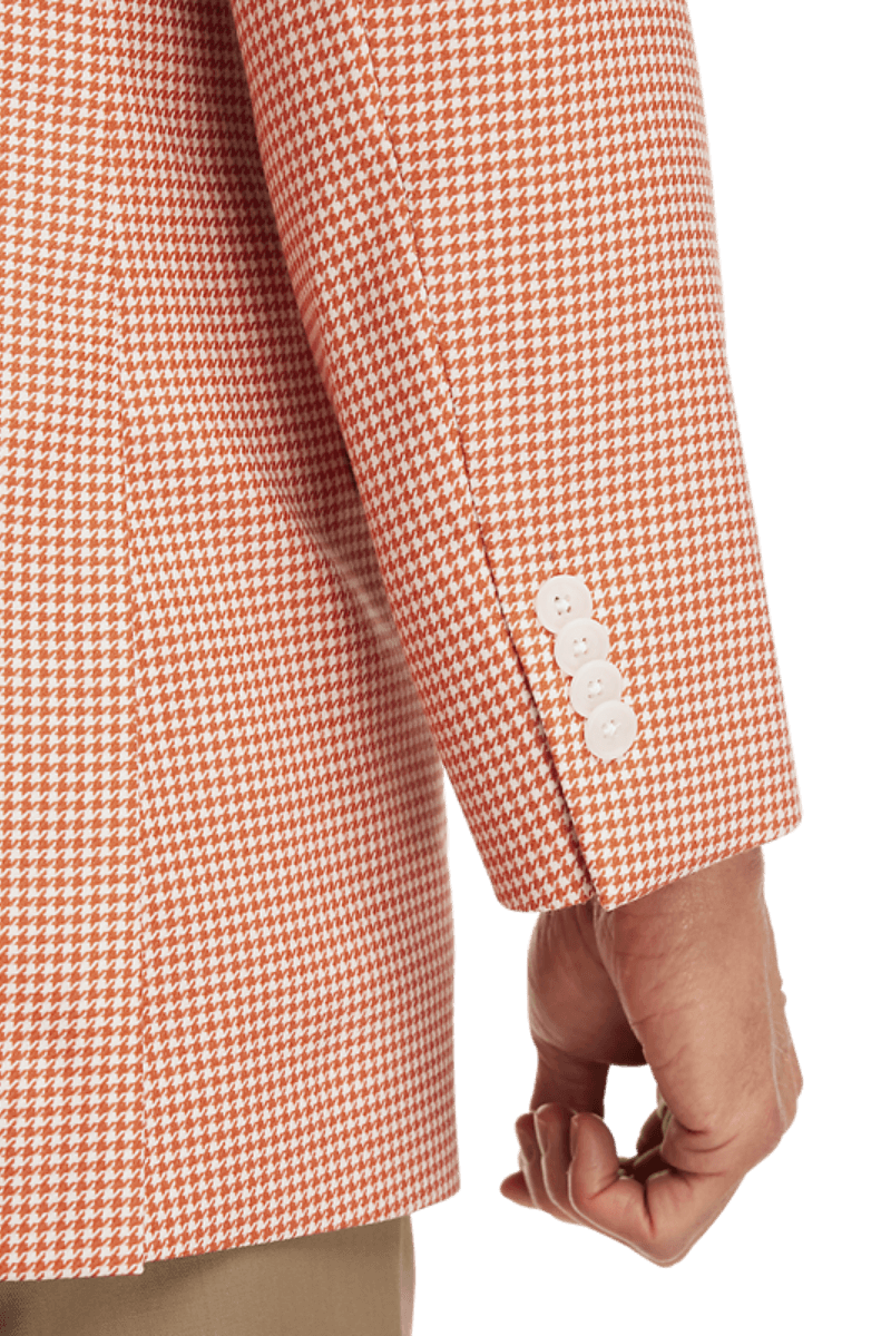 Orange & White Houndstooth Wool Single Breasted Peak Lapel Jacket