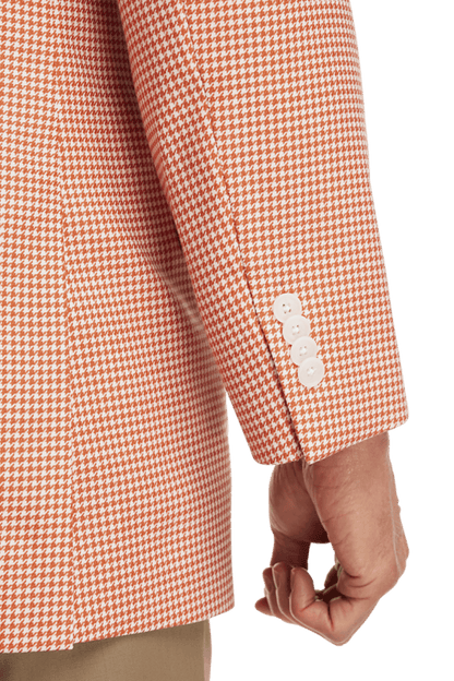 Orange & White Houndstooth Wool Single Breasted Peak Lapel Jacket