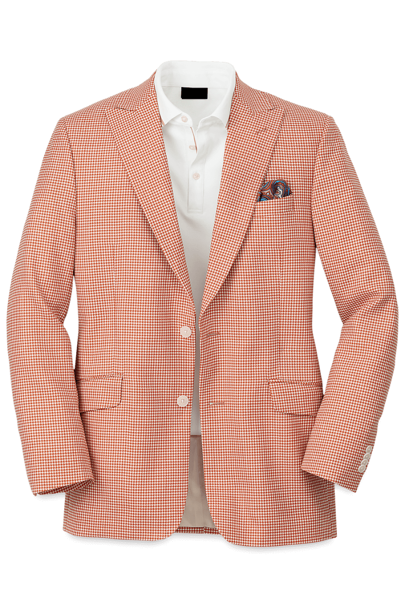 Orange & White Houndstooth Wool Single Breasted Peak Lapel Jacket