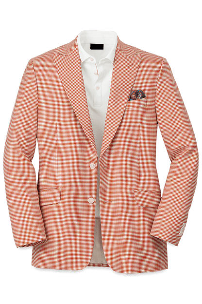 Orange & White Houndstooth Wool Single Breasted Peak Lapel Jacket