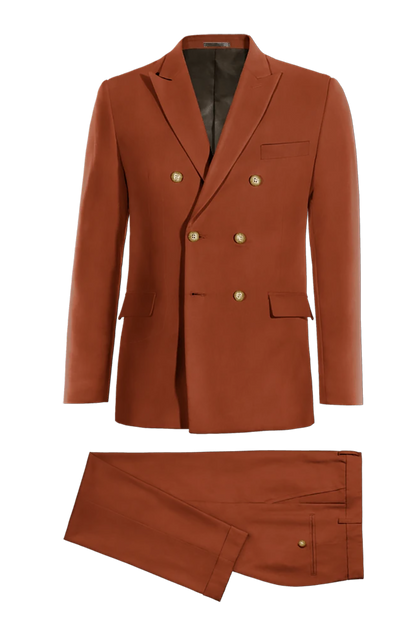 Orangefarbener, zweiteiliger, zweireihiger Anzug im Slim Fit