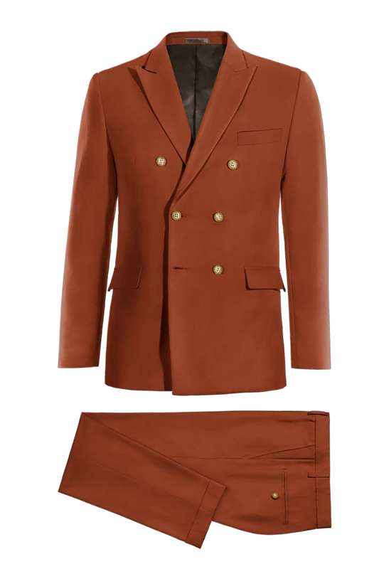 Orangefarbener, zweiteiliger, zweireihiger Anzug im Slim Fit