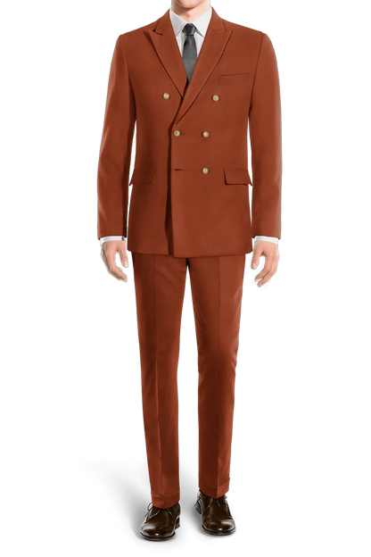 Orangefarbener, zweiteiliger, zweireihiger Anzug im Slim Fit
