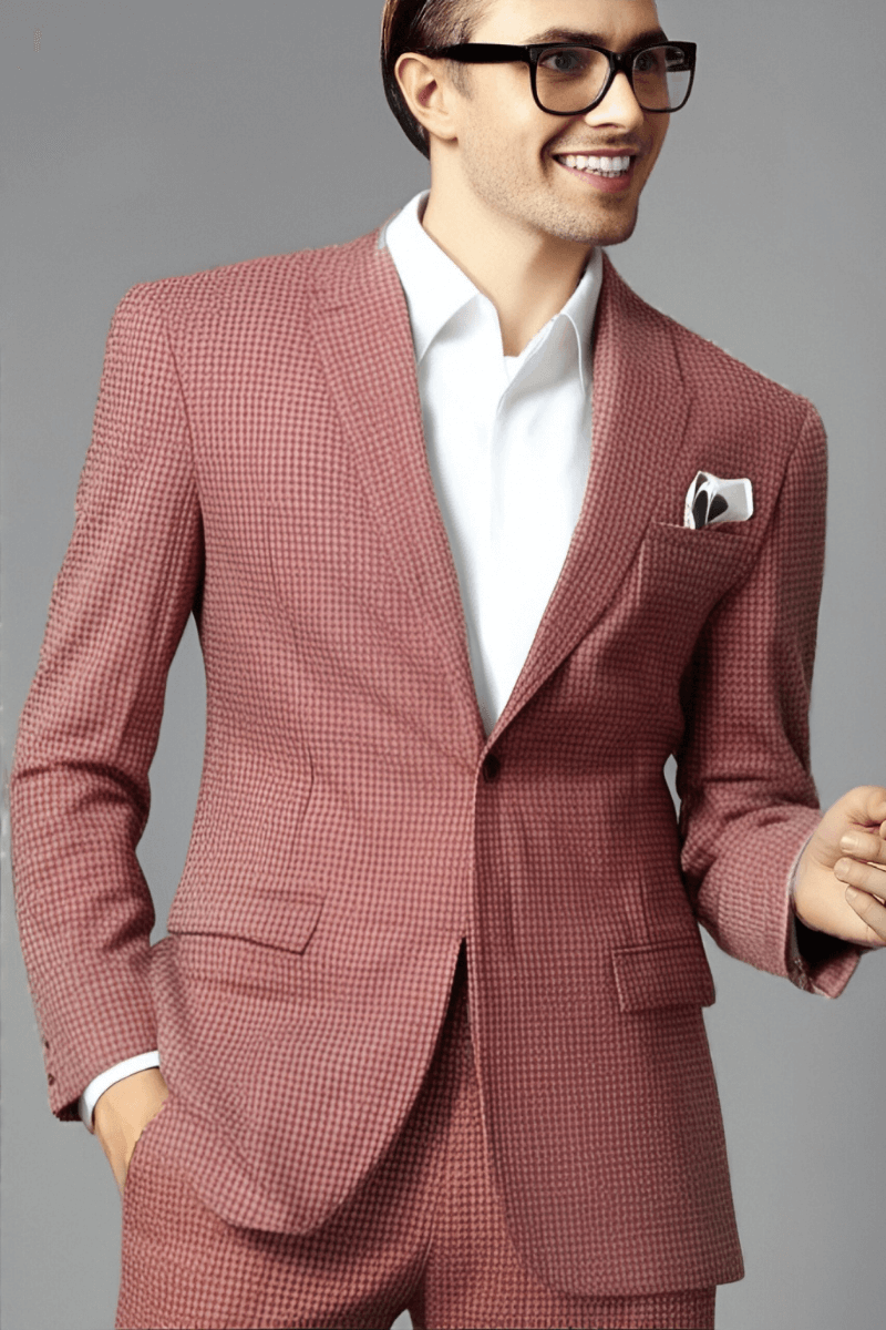 Pink Houndstooth 2-Button Linen Suit