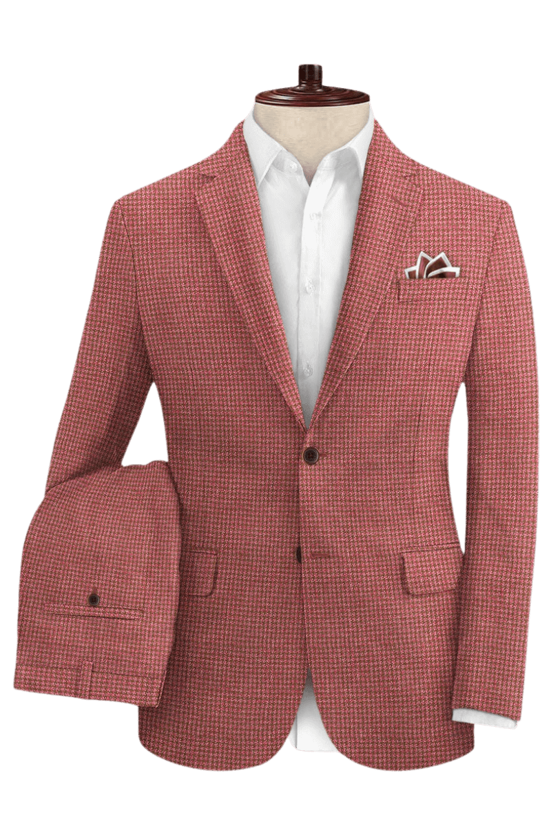 Pink Houndstooth 2-Button Linen Suit