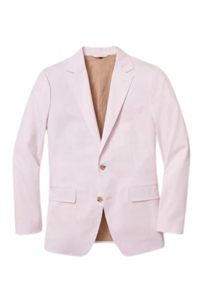 Traje italiano rosa de corte moderno con botonadura sencilla y dos botones